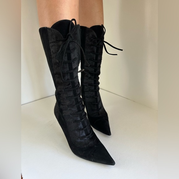 Elegant combined leather and suede Sergio Rossi high heels boots. - Picture 2 of 7